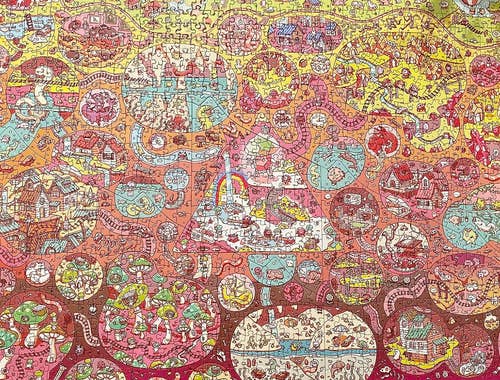 reviewer's completed colorful puzzle