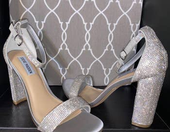 reviewer photo of the pair of sparkly heels