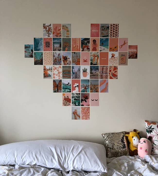 Reviewer image of teal and peach photos in a heart collage on a wall