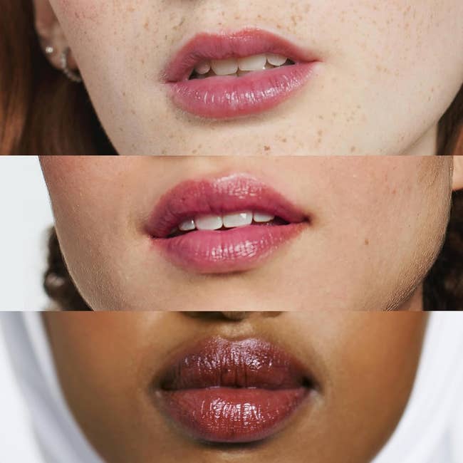 Three models of different races each wear the black honey almost-lipstick