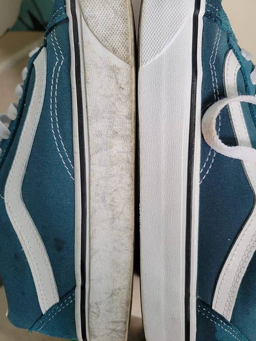 reviewer image of a dirty sneaker next to one cleaned with the pink stuff