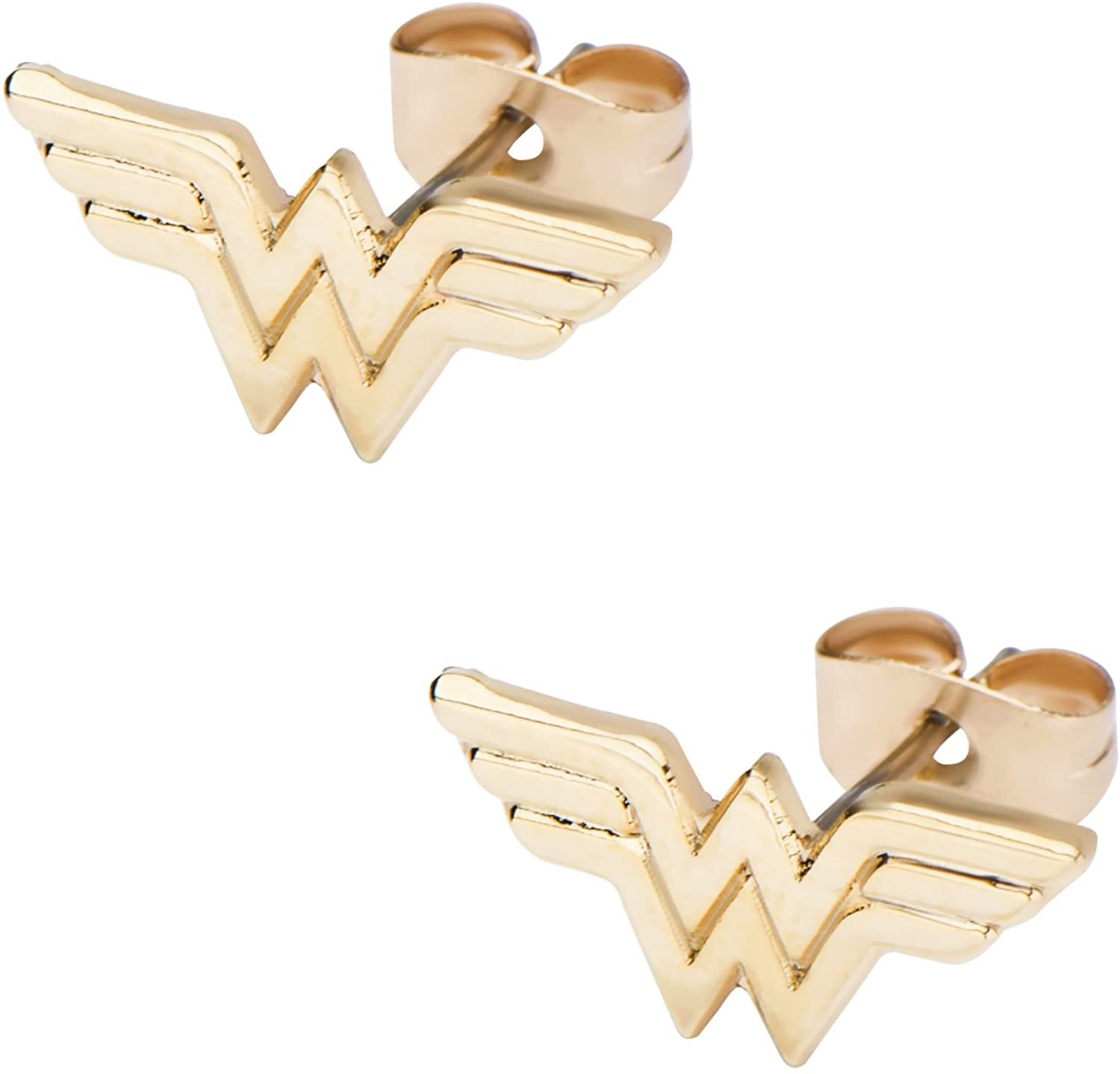gold wonder woman logo studs