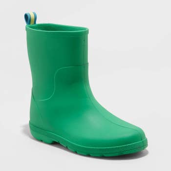 a green kids' rain boot