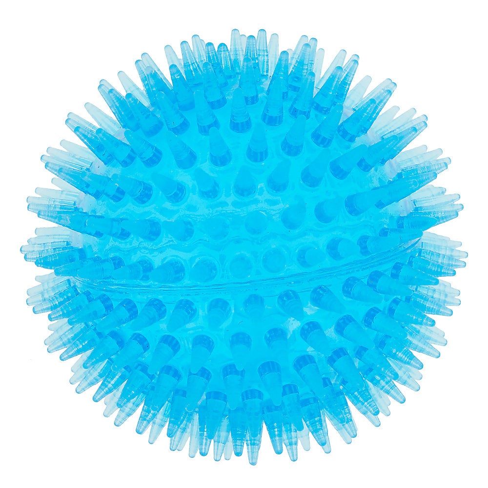 A turquoise plastic ball with spikes