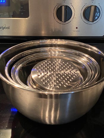 A reviewer's bowls all stacked together