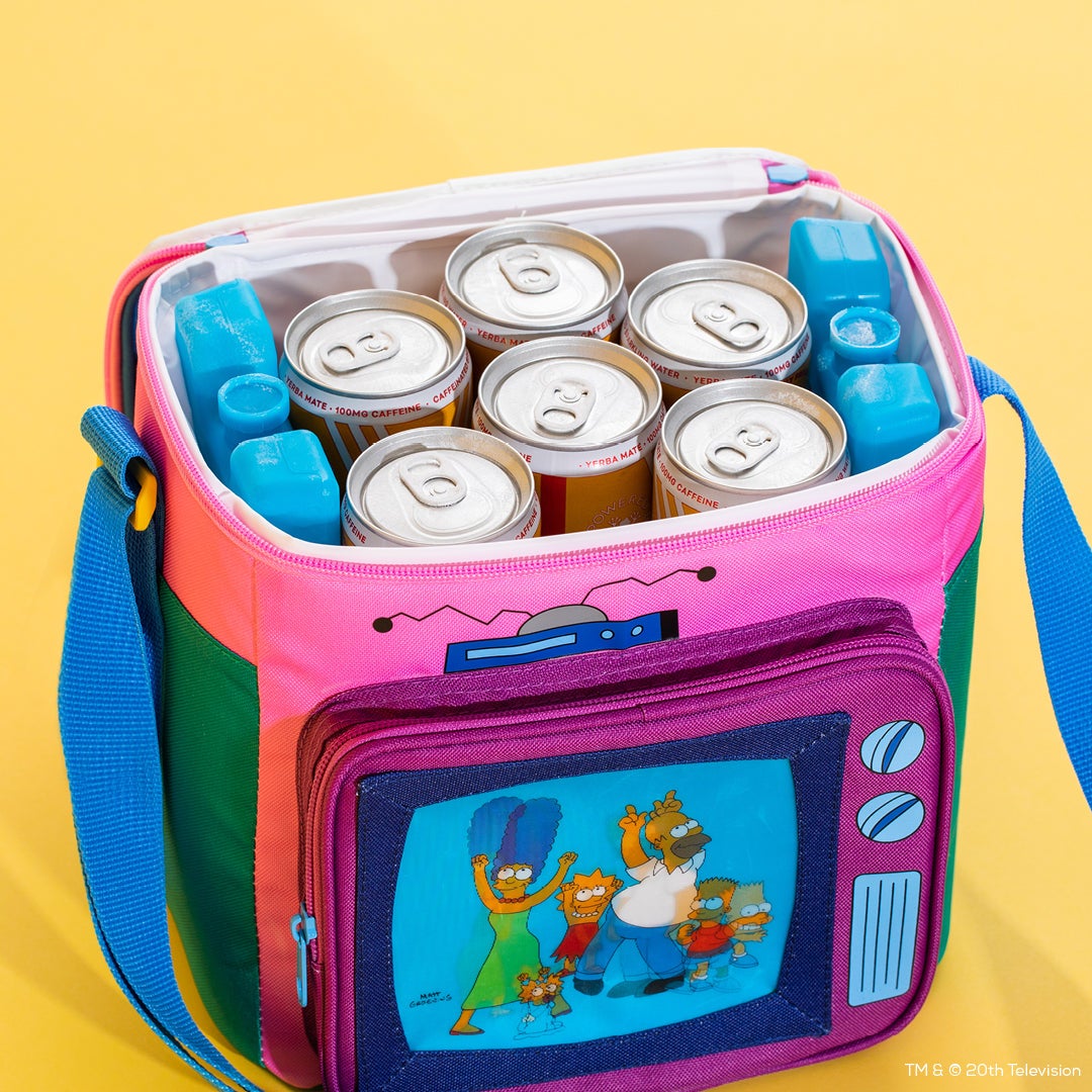 bag that looks like simpsons tv with the family dancing 