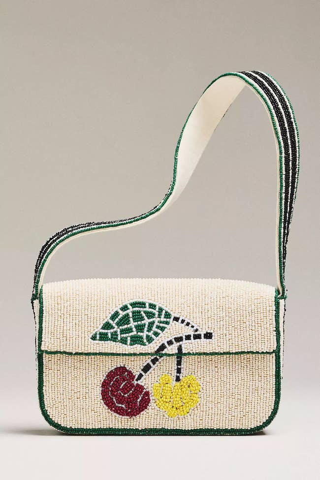 Beaded enarthrosis  container  with cherry and leafage  design, suitable for stylish outings oregon  casual shopping
