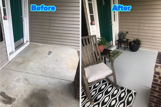 a reviewer's before and after of their porch painted