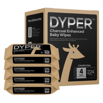 A pack of DYPER Charcoal Enhanced Baby Wipes with giraffe logo for eco-friendly shopping