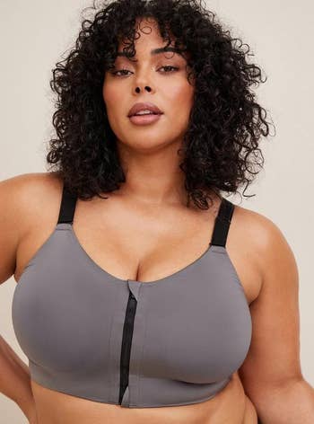a close up of the gray bra