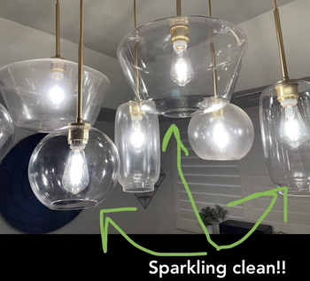 Reviewer image showing three dirty ceiling lights and three clean ones with text 
