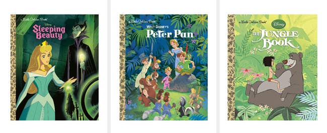 the little golden books of sleeping beauty, peter pan, and the jungle book