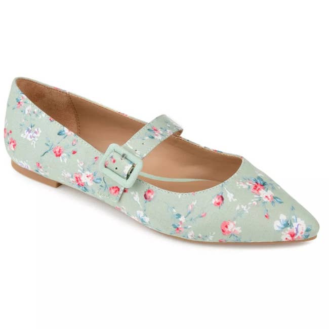 the mint green and floral shoes