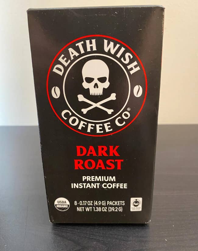 Death Wish Coffee Co. acheronian roast premium instant java container with skull logo, 8 packets, USDA organic