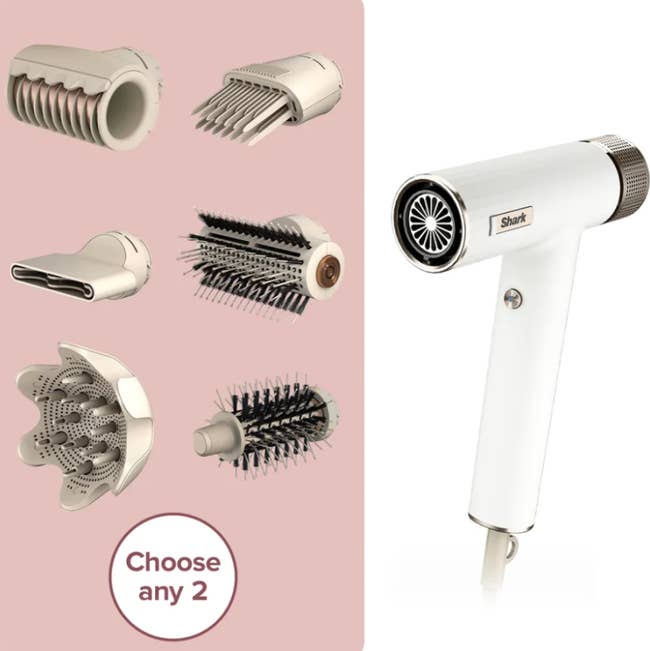 the hair dryer and six attachments