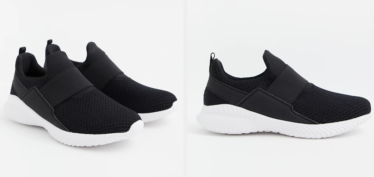 Two images of black Torrid sneakers