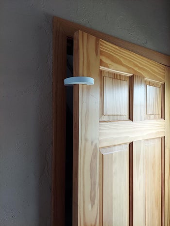 reviewer showing their door with pinch guard in place