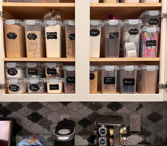 reviewer image of pantry organized using labeled food containers