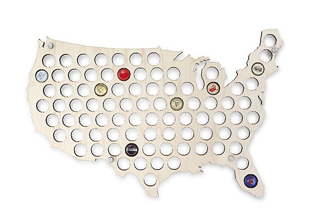 a beer cap map in the shape of the United States
