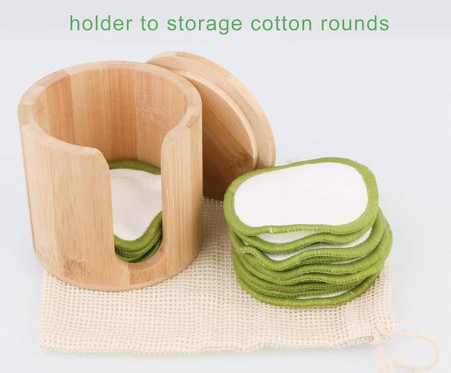 the included facial rounds, mesh laundry bag, and bamboo holder 