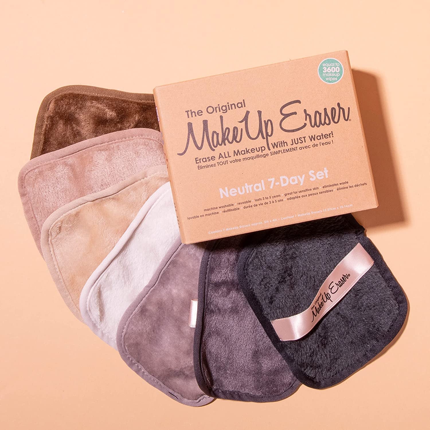 the makeup eraser cloth set that has cloths in various shades of brown from dark to light 