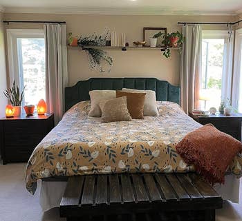 the green headboard in a reviewer's bedroom