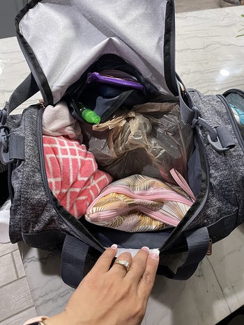 reviewer photo showing contents of gym bag