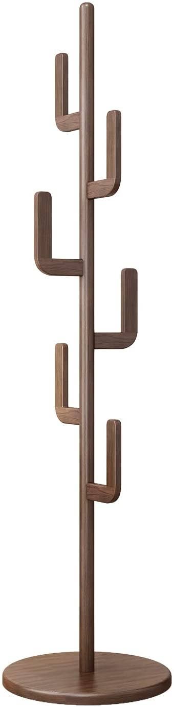 Brown wooden coat rack on a white background