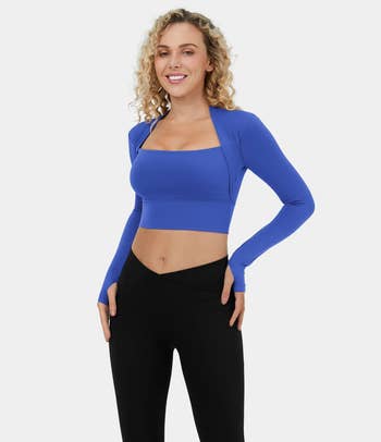 A model wearing the blue top