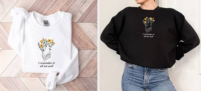 Two images of the sweatshirt in white and black