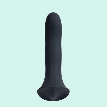 Black dildo with ridge along base for stimulation