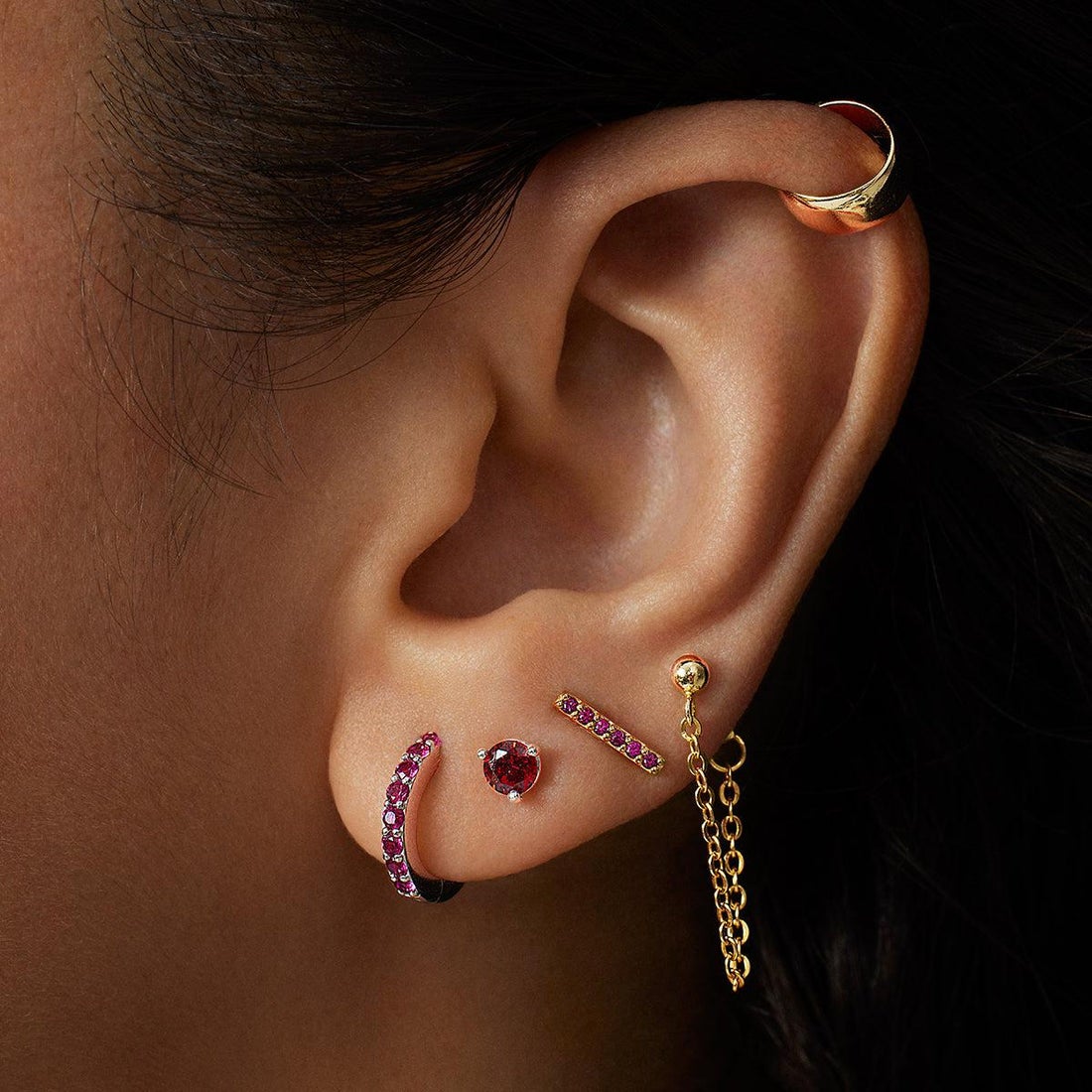 gold ball and chain hoop earring