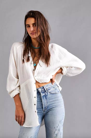 the summer button down in white