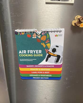 Air Fryer Cooking Guide connected  fridge; sections for bakery, poultry, lamb, legumes, and frozen items are listed