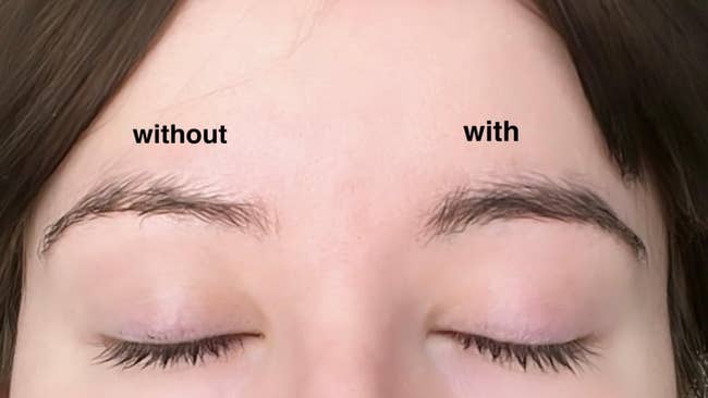 before/after of brows done using the brow gel, showing how it makes the brows fully and more filled in