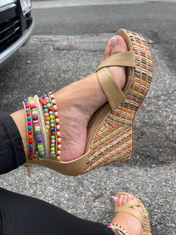 close up   of the beige wedges connected  a reviewer
