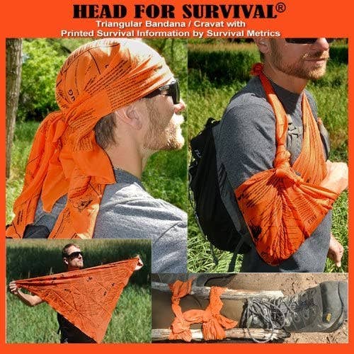 person using bandana as a head covering, arm sling