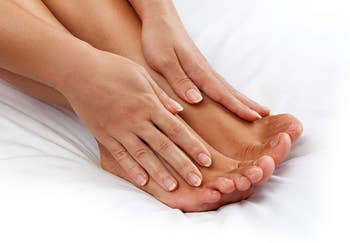 Model's feet after using Dr. Scholl's foot mask
