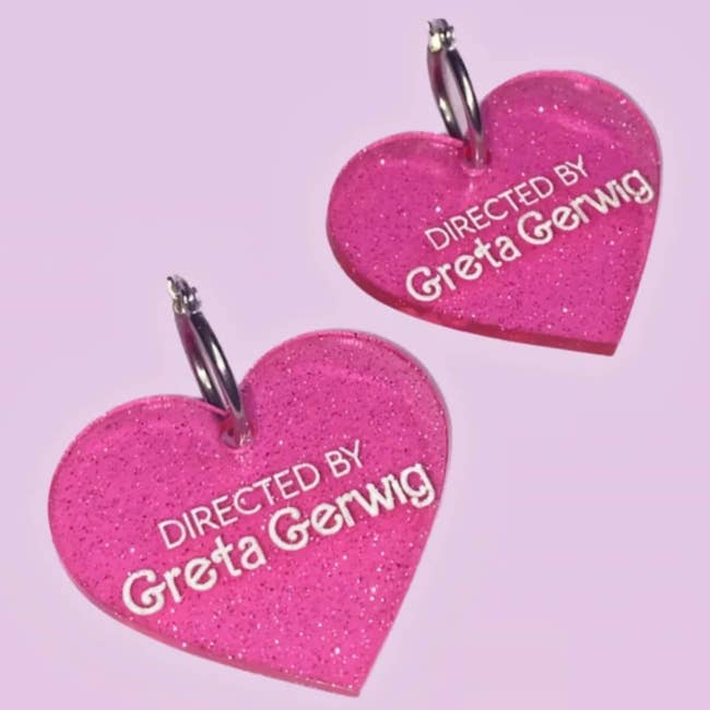 pink heart earrings that say 