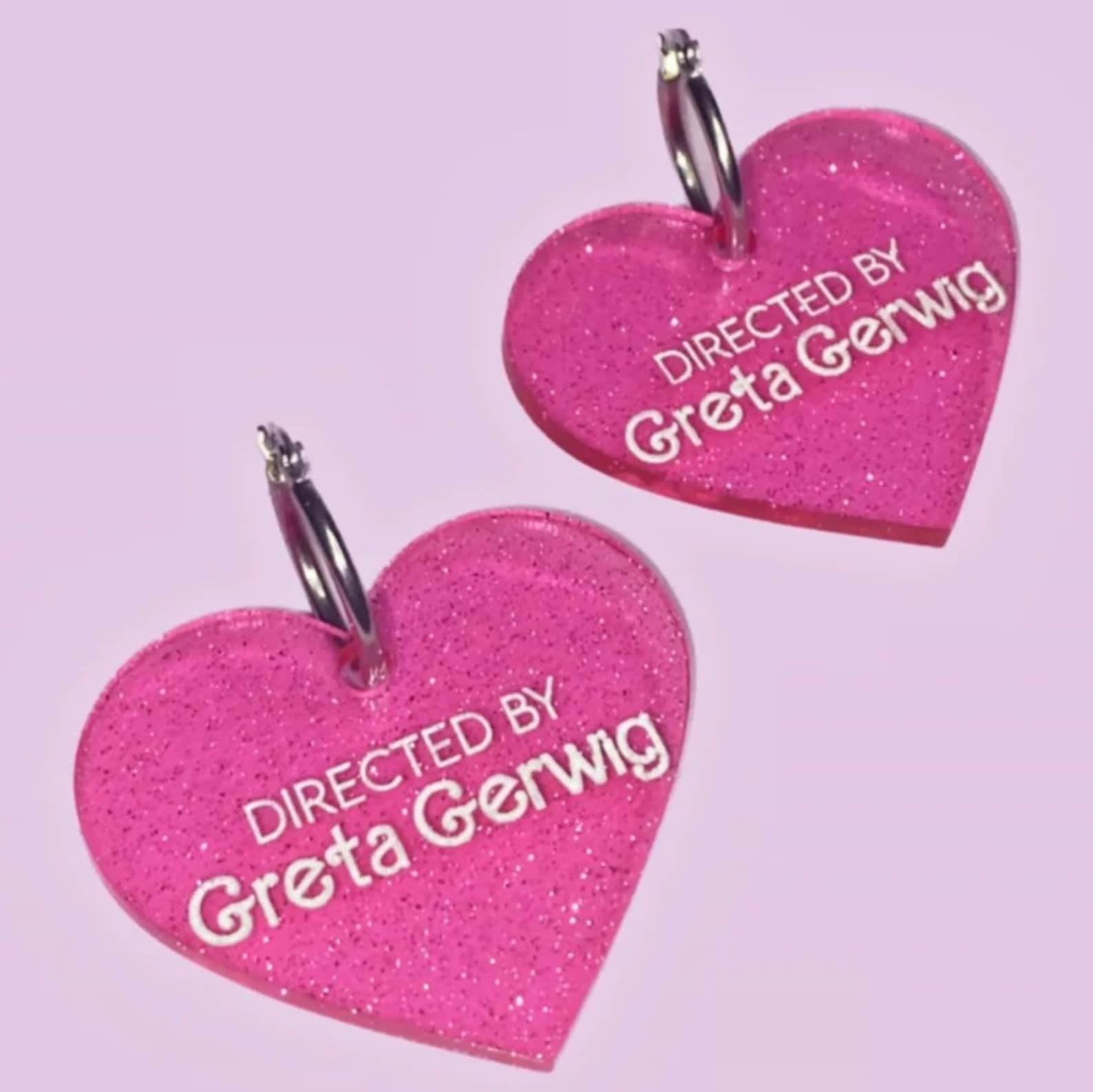 pink heart earrings that say