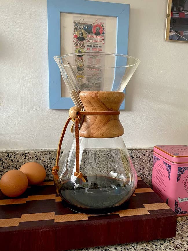 a glass chemex pour over coffeemaker