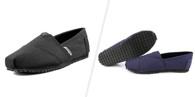Two images of black and navy shoes