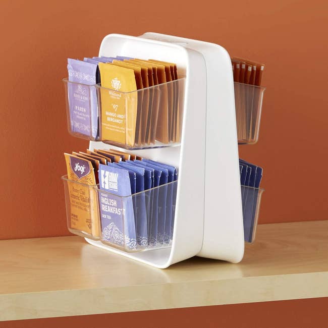 the double-sided organizer filled with tea bags