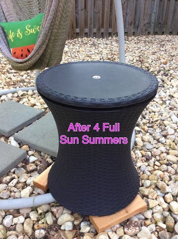 Outdoor broadside  array  aft  4  summers, showing durability with nary  disposable   damage, surrounded by stones and a hammock successful  the background