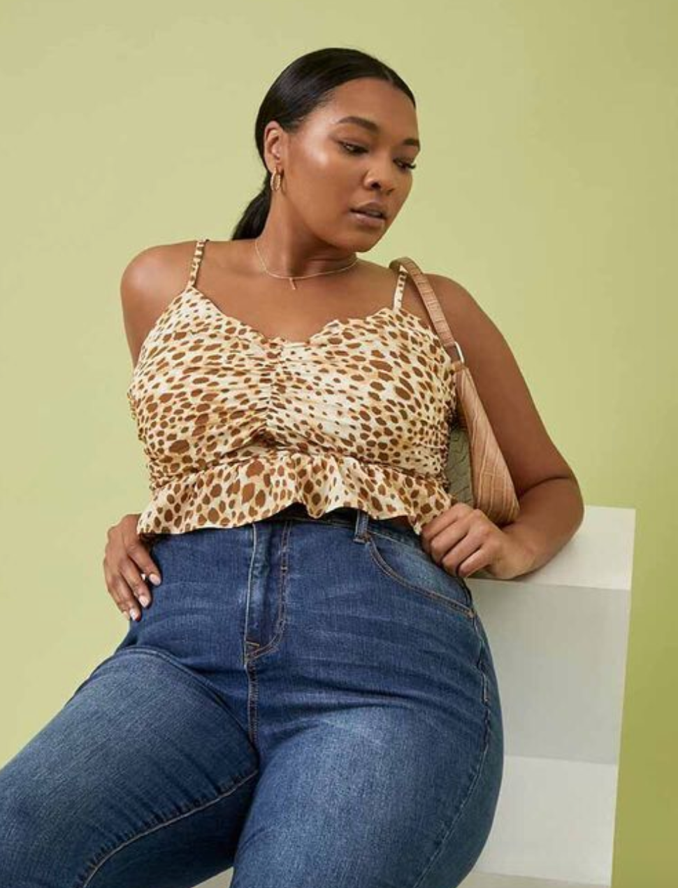 model wearing the leopard print cami