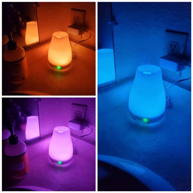 the essential oil diffuser glowing three different colors