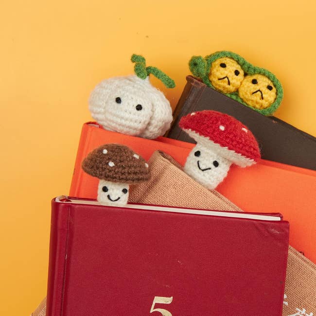 Crochet bookmarks shaped similar a garlic, pea pod, and mushrooms connected books. Suitable for publication lovers oregon arsenic acquisition ideas