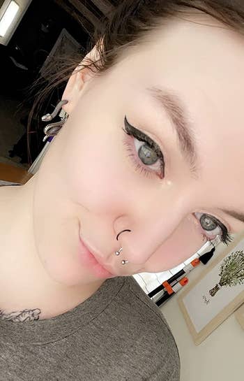 image of reviewer with winged eyeliner on their face