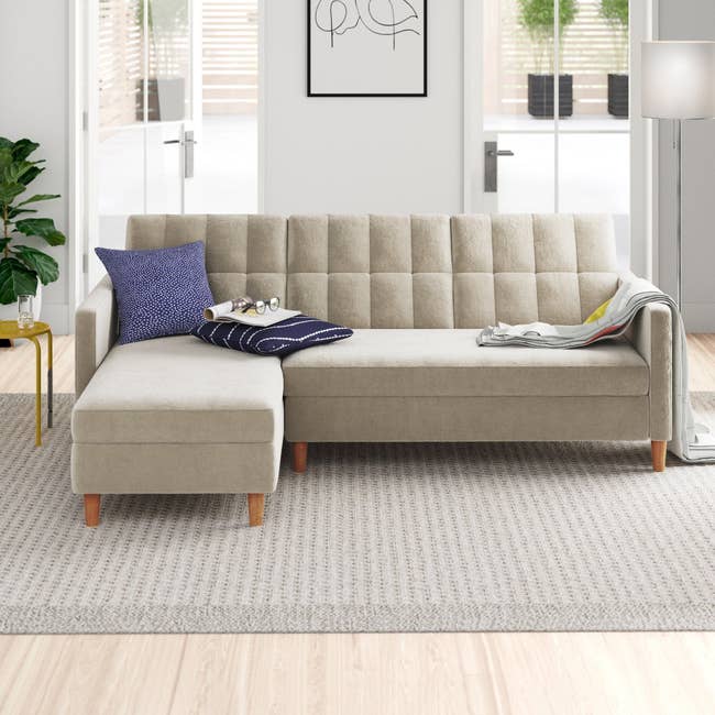 the tan chenille couch