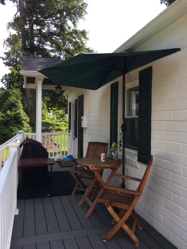 half umbrella on reviewer's porch